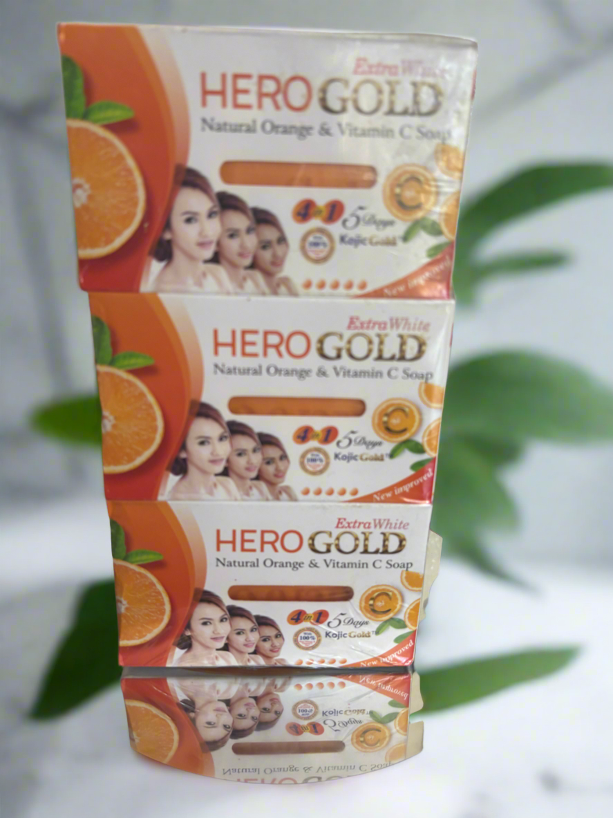 Extra white hero gold natrual orange & vitamin c face & body soap