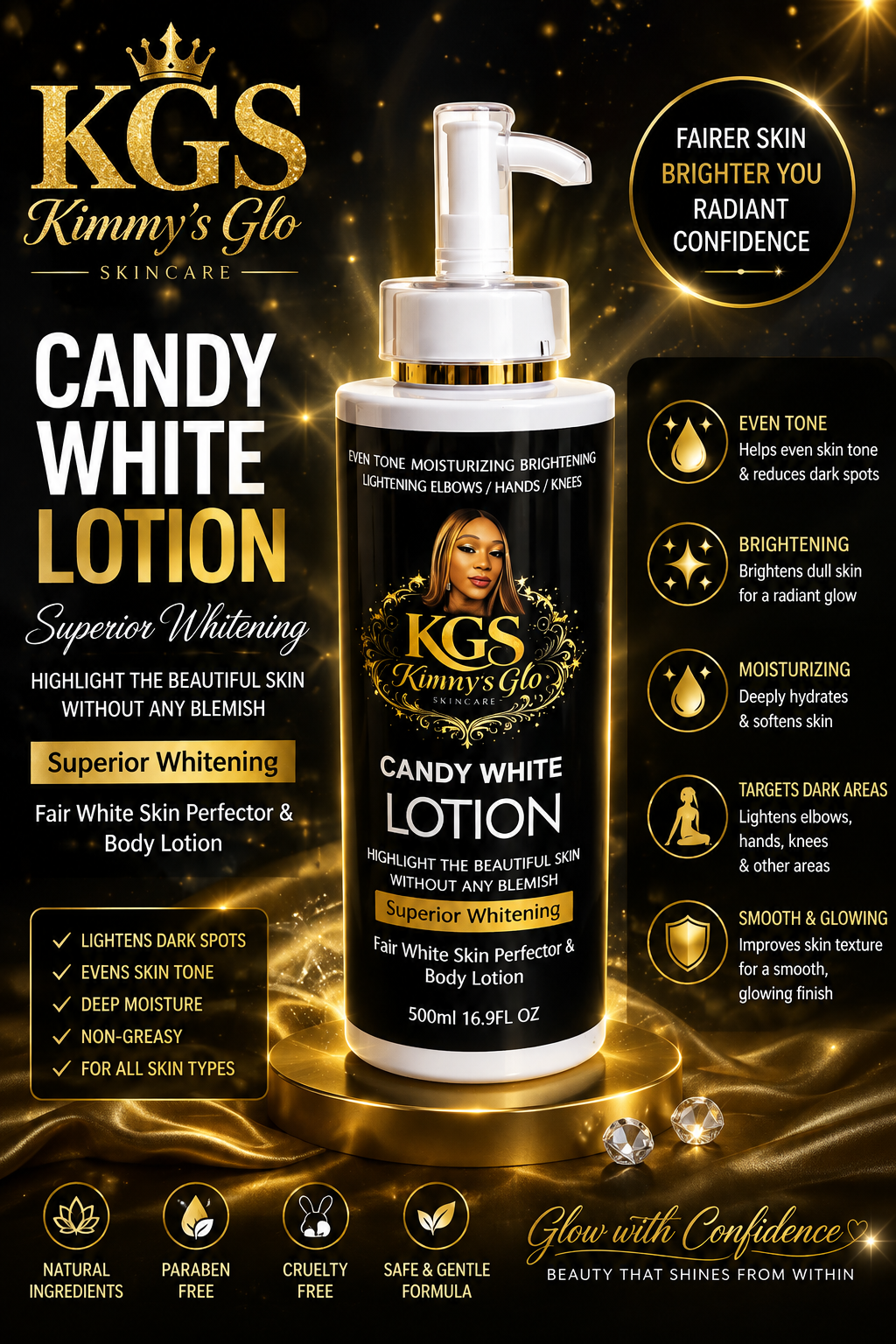 Candy White Brightening Body Lotion Dark Spot Corrector Even Skin Tone Moisturizing Lotion for Glowing Smooth Skin