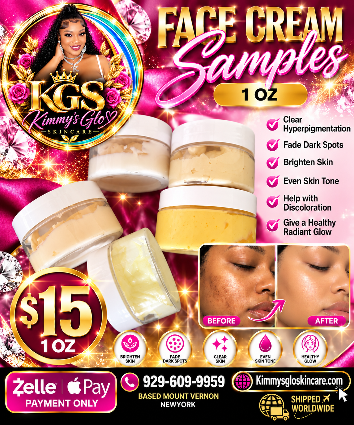 KIMMY’S GLO Brightening Face Cream Sample – 1 oz (30 ml) | Hydrating & Radiance Moisturizer